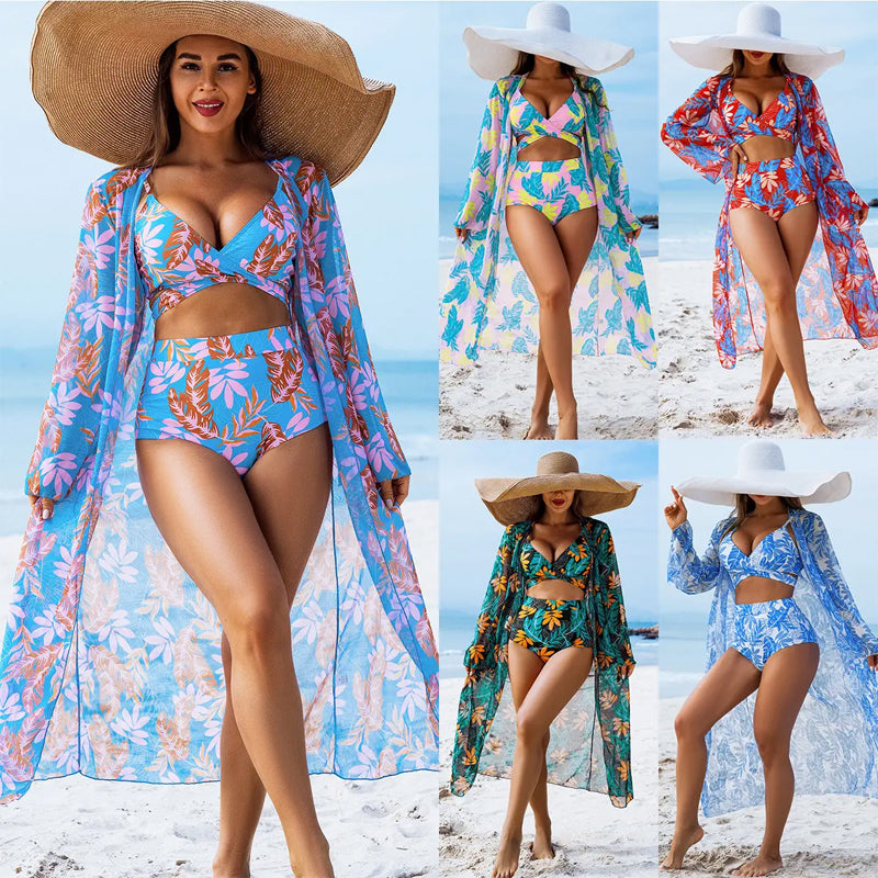 Women's 3-Piece Sexy Floral Print Swimsuit