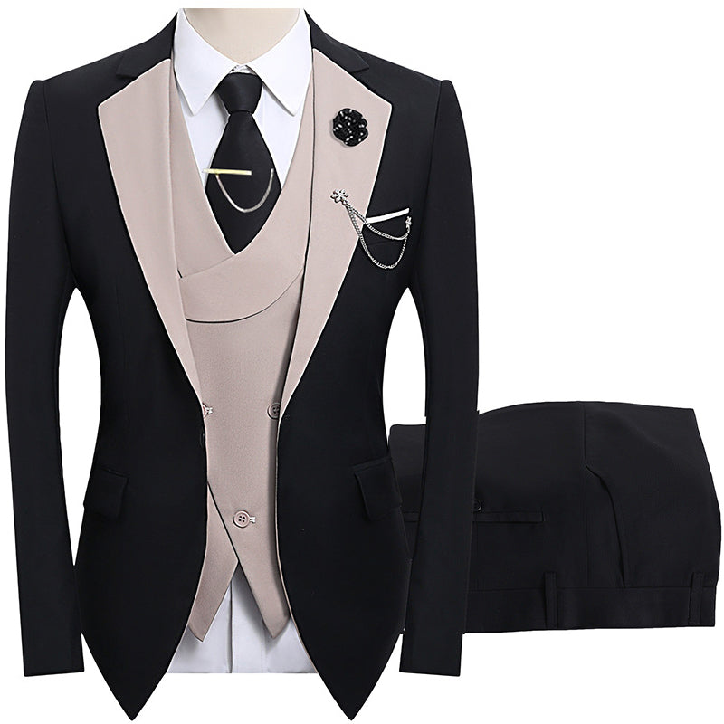 💎 50% OFF! 💎 Modern Contrast Color Wedding Suit – 3-Piece Slim-Fit Set in Bold Black & Light Blue (8 Colors!) 👔✨
